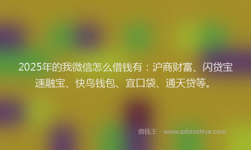 2025年的我微信怎么借钱有：沪商财富、闪贷宝速融宝、快鸟钱包、宜口袋、通天贷等。
