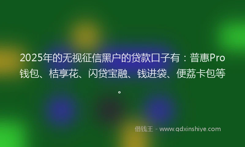 2025年的无视征信黑户的贷款口子有：普惠Pro钱包、桔享花、闪贷宝融、钱进袋、便荔卡包等。