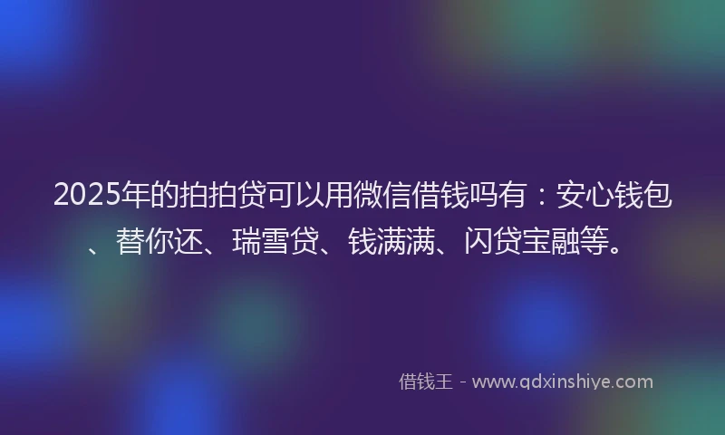 2025年的拍拍贷可以用微信借钱吗有：安心钱包、替你还、瑞雪贷、钱满满、闪贷宝融等。