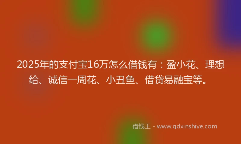 2025年的支付宝16万怎么借钱有：盈小花、理想给、诚信一周花、小丑鱼、借贷易融宝等。