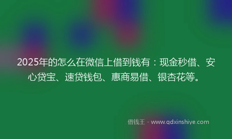 2025年的怎么在微信上借到钱有：现金秒借、安心贷宝、速贷钱包、惠商易借、银杏花等。