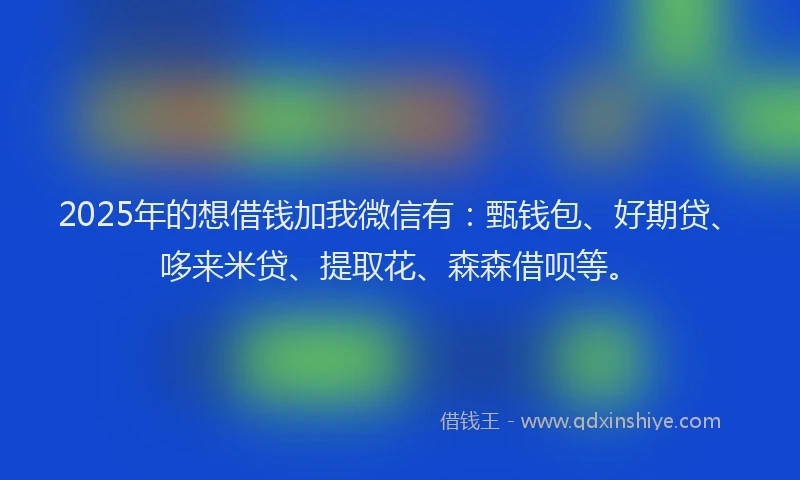 2025年的想借钱加我微信有：甄钱包、好期贷、哆来米贷、提取花、森森借呗等。