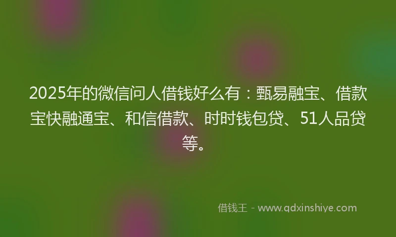 2025年的微信问人借钱好么有：甄易融宝、借款宝快融通宝、和信借款、时时钱包贷、51人品贷等。