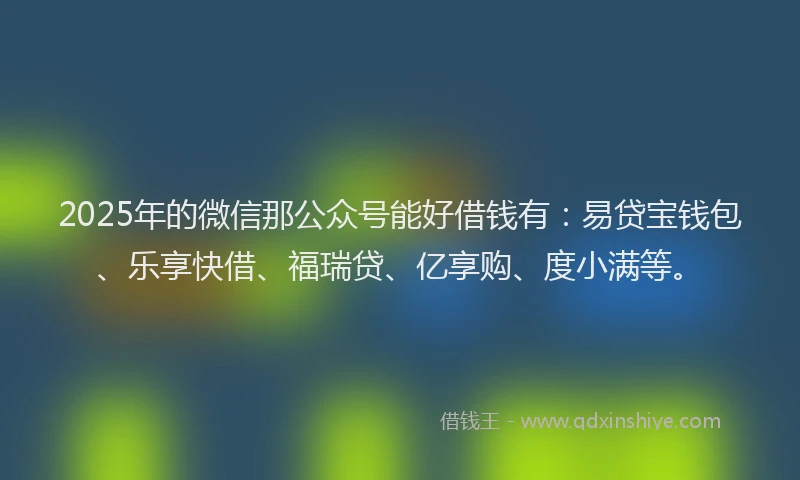 2025年的微信那公众号能好借钱有：易贷宝钱包、乐享快借、福瑞贷、亿享购、度小满等。