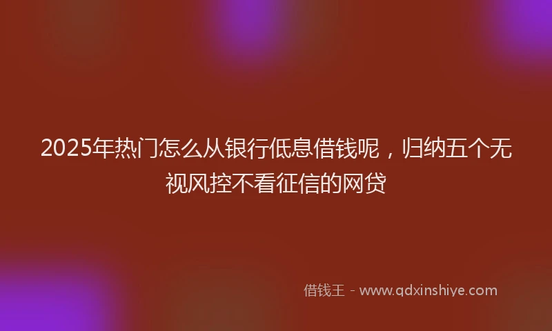 2025年热门怎么从银行低息借钱呢，归纳五个无视风控不看征信的网贷