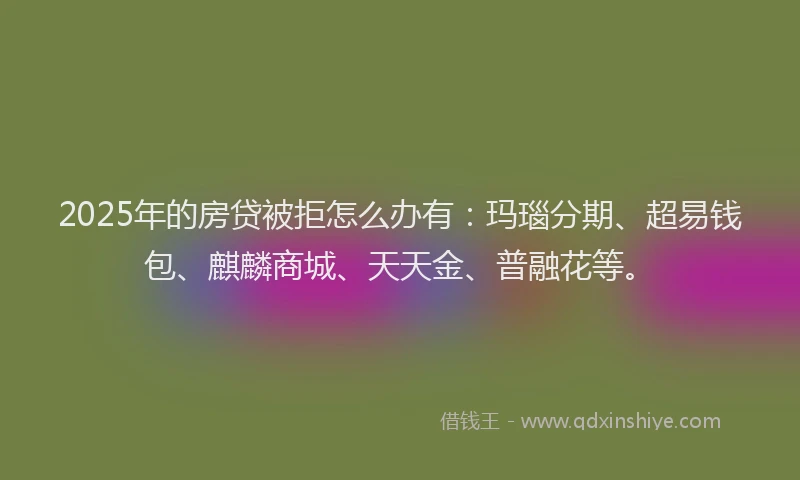 2025年的房贷被拒怎么办有：玛瑙分期、超易钱包、麒麟商城、天天金、普融花等。
