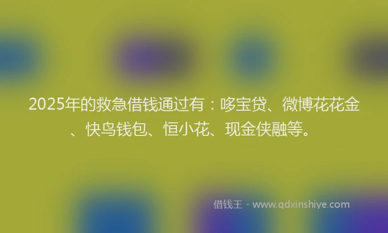 2025年的救急借钱通过有：哆宝贷、微博花花金、快鸟钱包、恒小花、现金侠融等。