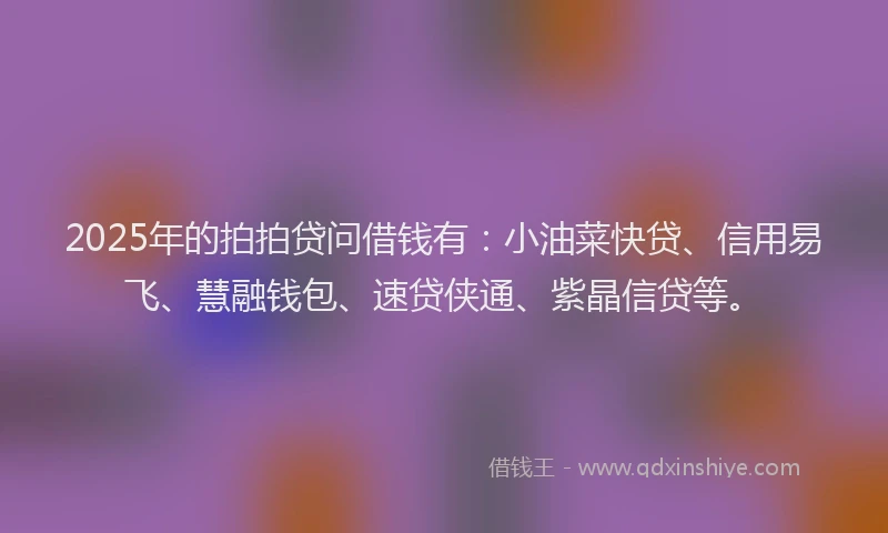 2025年的拍拍贷问借钱有：小油菜快贷、信用易飞、慧融钱包、速贷侠通、紫晶信贷等。