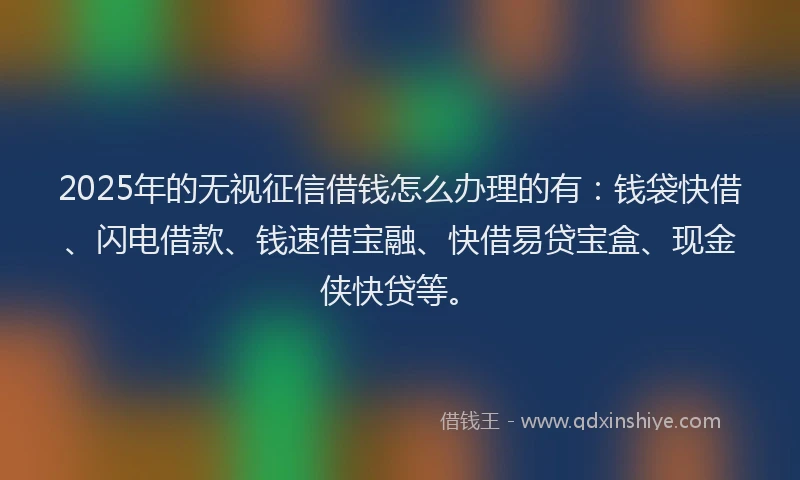 2025年的无视征信借钱怎么办理的有：钱袋快借、闪电借款、钱速借宝融、快借易贷宝盒、现金侠快贷等。