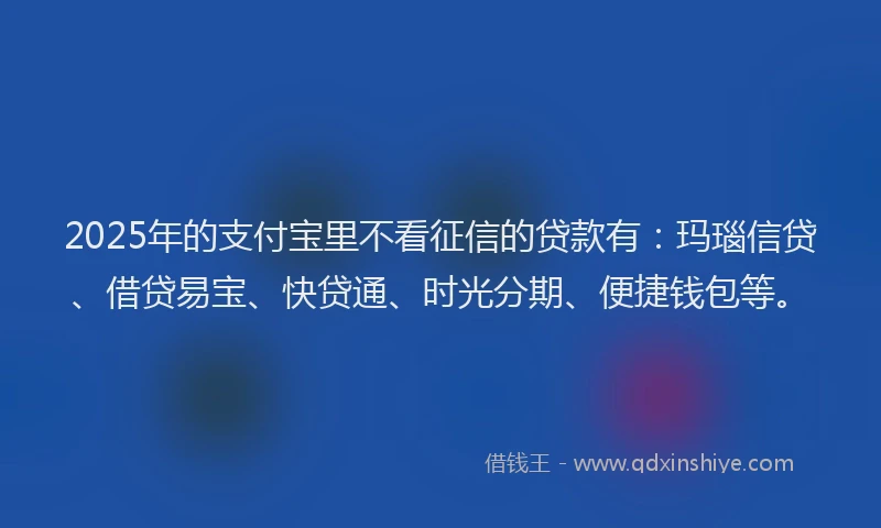 2025年的支付宝里不看征信的贷款有：玛瑙信贷、借贷易宝、快贷通、时光分期、便捷钱包等。