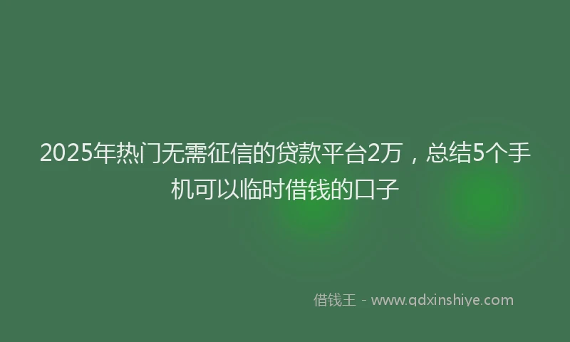 2025年热门无需征信的贷款平台2万，总结5个手机可以临时借钱的口子