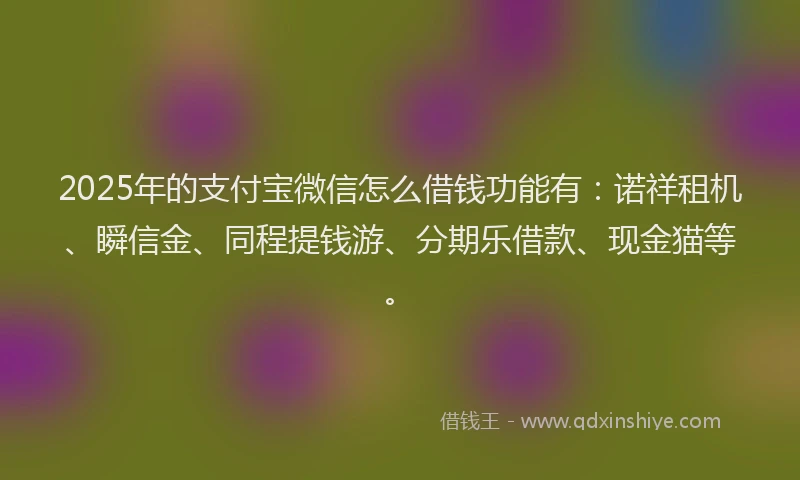 2025年的支付宝微信怎么借钱功能有：诺祥租机、瞬信金、同程提钱游、分期乐借款、现金猫等。