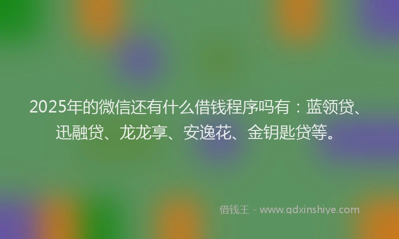 2025年的微信还有什么借钱程序吗有：蓝领贷、迅融贷、龙龙享、安逸花、金钥匙贷等。