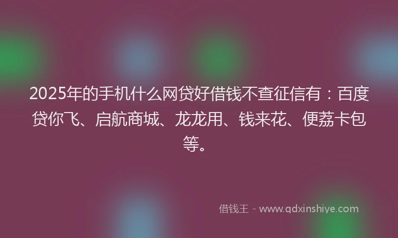 2025年的手机什么网贷好借钱不查征信有：百度贷你飞、启航商城、龙龙用、钱来花、便荔卡包等。