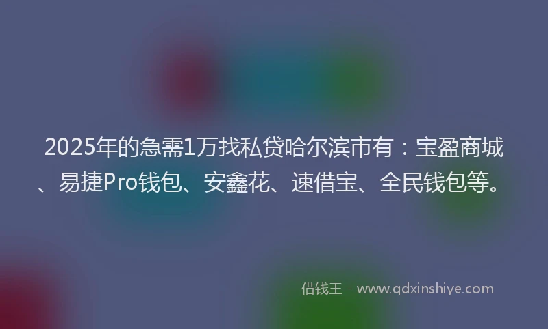 2025年的急需1万找私贷哈尔滨市有：宝盈商城、易捷Pro钱包、安鑫花、速借宝、全民钱包等。