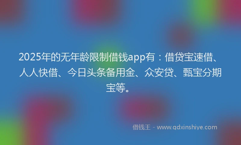 2025年的无年龄限制借钱app有：借贷宝速借、人人快借、今日头条备用金、众安贷、甄宝分期宝等。