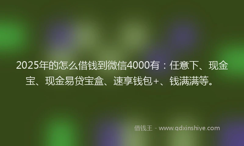 2025年的怎么借钱到微信4000有：任意下、现金宝、现金易贷宝盒、速享钱包+、钱满满等。