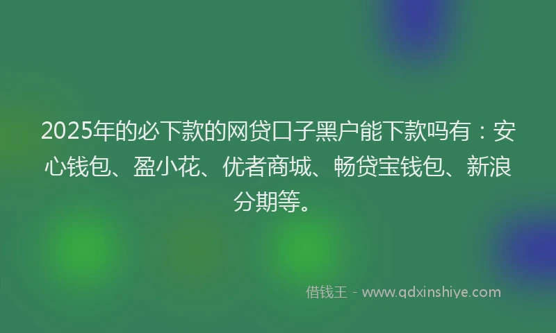 2025年的必下款的网贷口子黑户能下款吗有：安心钱包、盈小花、优者商城、畅贷宝钱包、新浪分期等。