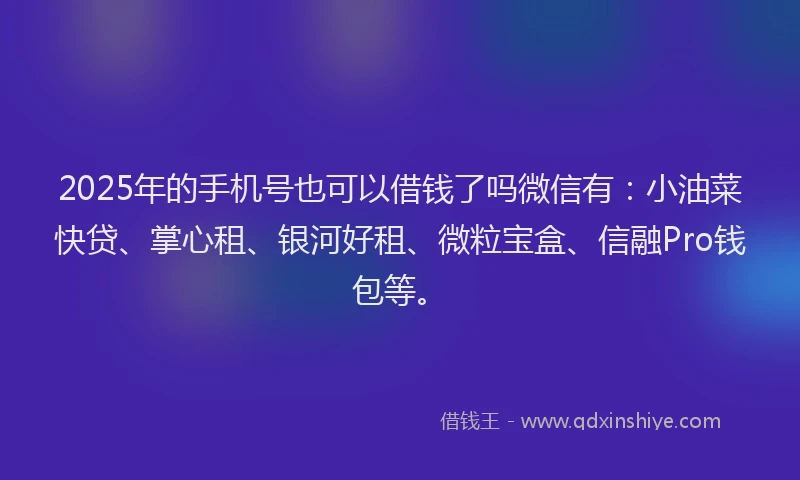 2025年的手机号也可以借钱了吗微信有：小油菜快贷、掌心租、银河好租、微粒宝盒、信融Pro钱包等。