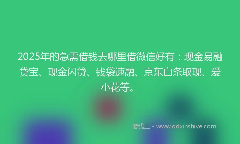 2025年的急需借钱去哪里借微信好有：现金易融贷宝、现金闪贷、钱袋速融、京东白条取现、爱小花等。
