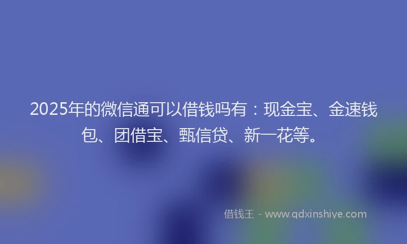 2025年的微信通可以借钱吗有：现金宝、金速钱包、团借宝、甄信贷、新一花等。