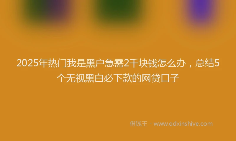 2025年热门我是黑户急需2千块钱怎么办，总结5个无视黑白必下款的网贷口子