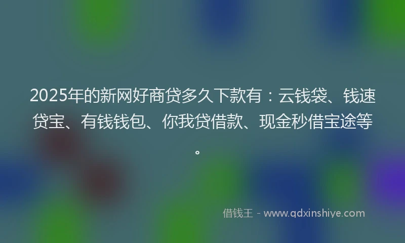 2025年的新网好商贷多久下款有：云钱袋、钱速贷宝、有钱钱包、你我贷借款、现金秒借宝途等。