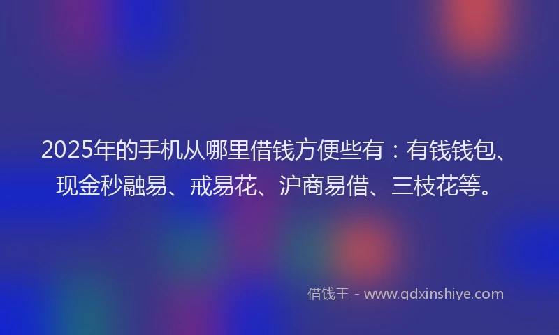 2025年的手机从哪里借钱方便些有：有钱钱包、现金秒融易、戒易花、沪商易借、三枝花等。