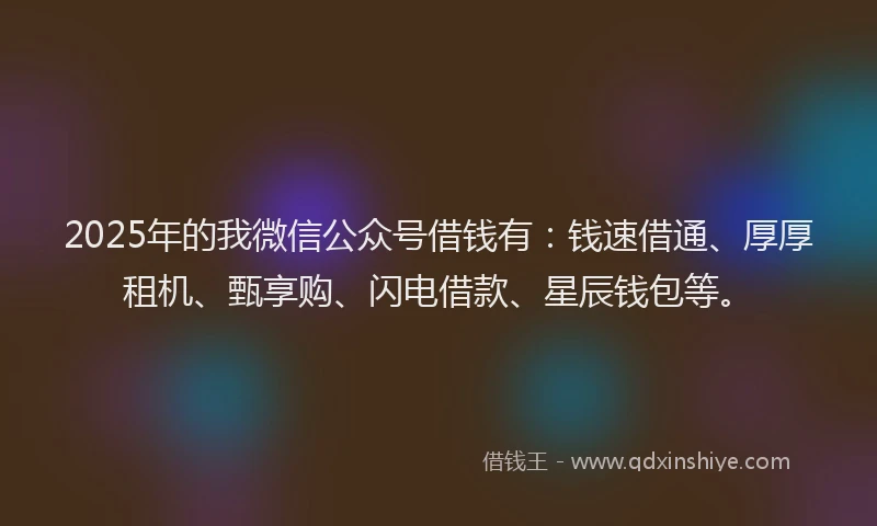2025年的我微信公众号借钱有：钱速借通、厚厚租机、甄享购、闪电借款、星辰钱包等。
