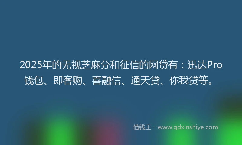 2025年的无视芝麻分和征信的网贷有：迅达Pro钱包、即客购、喜融信、通天贷、你我贷等。