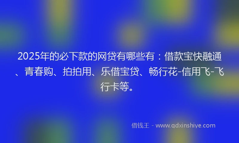 2025年的必下款的网贷有哪些有：借款宝快融通、青春购、拍拍用、乐借宝贷、畅行花-信用飞-飞行卡等。