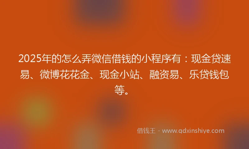 2025年的怎么弄微信借钱的小程序有：现金贷速易、微博花花金、现金小站、融资易、乐贷钱包等。
