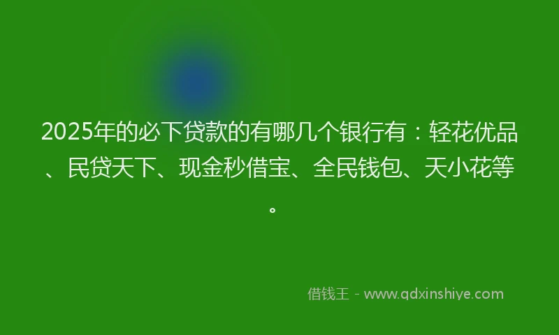 2025年的必下贷款的有哪几个银行有：轻花优品、民贷天下、现金秒借宝、全民钱包、天小花等。