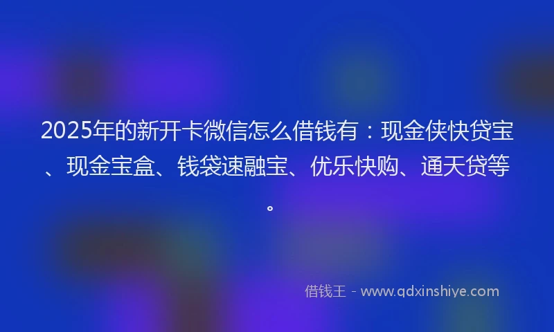 2025年的新开卡微信怎么借钱有：现金侠快贷宝、现金宝盒、钱袋速融宝、优乐快购、通天贷等。