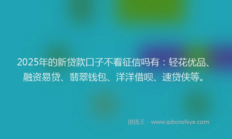 2025年的新贷款口子不看征信吗有：轻花优品、融资易贷、翡翠钱包、洋洋借呗、速贷侠等。