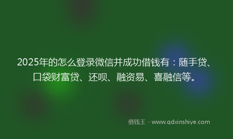 2025年的怎么登录微信并成功借钱有：随手贷、口袋财富贷、还呗、融资易、喜融信等。