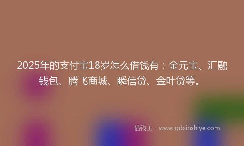 2025年的支付宝18岁怎么借钱有：金元宝、汇融钱包、腾飞商城、瞬信贷、金叶贷等。