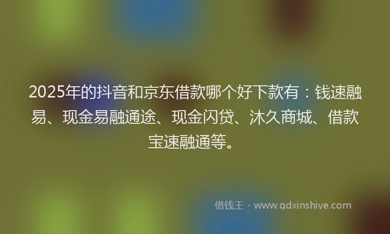 2025年的抖音和京东借款哪个好下款有：钱速融易、现金易融通途、现金闪贷、沐久商城、借款宝速融通等。