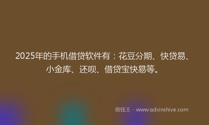 2025年的手机借贷软件有：花豆分期、快贷易、小金库、还呗、借贷宝快易等。