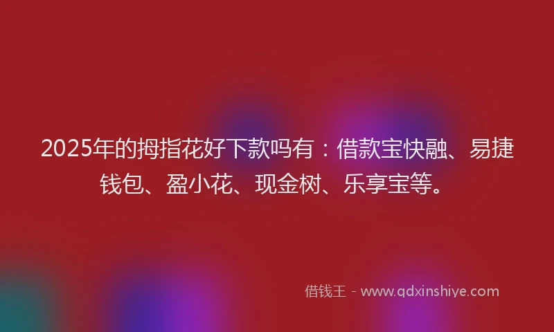 2025年的拇指花好下款吗有：借款宝快融、易捷钱包、盈小花、现金树、乐享宝等。