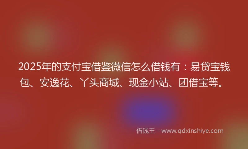 2025年的支付宝借鉴微信怎么借钱有：易贷宝钱包、安逸花、丫头商城、现金小站、团借宝等。