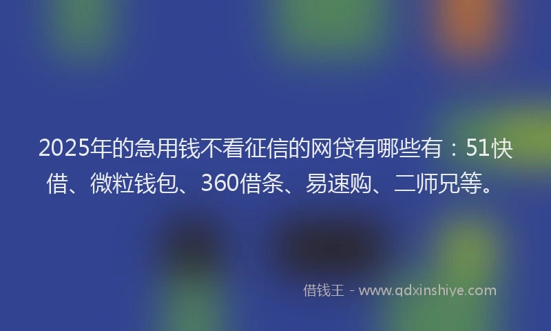 2025年的急用钱不看征信的网贷有哪些有：51快借、微粒钱包、360借条、易速购、二师兄等。