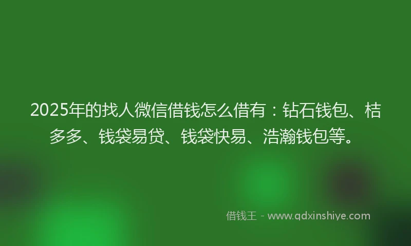 2025年的找人微信借钱怎么借有：钻石钱包、桔多多、钱袋易贷、钱袋快易、浩瀚钱包等。