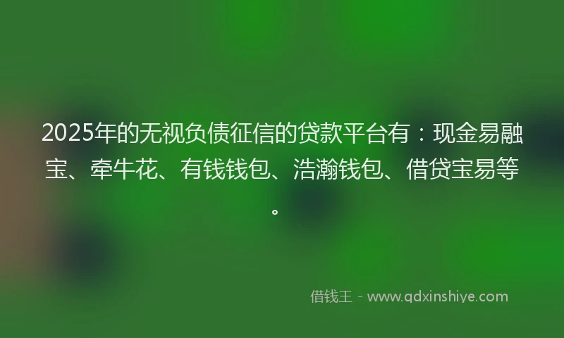 2025年的无视负债征信的贷款平台有：现金易融宝、牵牛花、有钱钱包、浩瀚钱包、借贷宝易等。