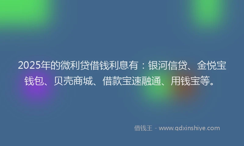 2025年的微利贷借钱利息有：银河信贷、金悦宝钱包、贝壳商城、借款宝速融通、用钱宝等。