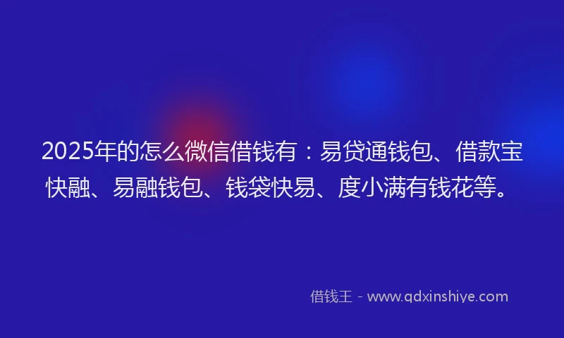 2025年的怎么微信借钱有：易贷通钱包、借款宝快融、易融钱包、钱袋快易、度小满有钱花等。