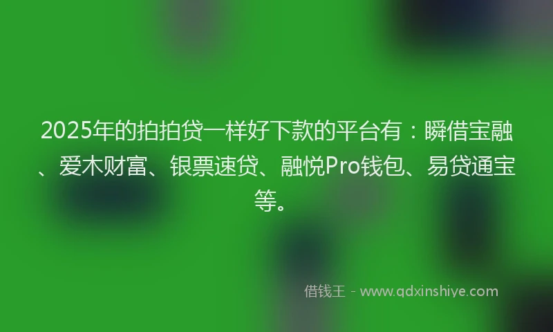 2025年的拍拍贷一样好下款的平台有：瞬借宝融、爱木财富、银票速贷、融悦Pro钱包、易贷通宝等。
