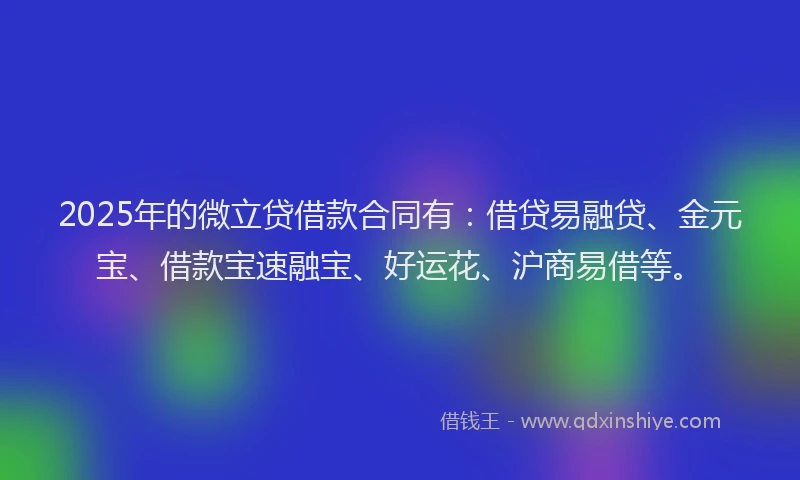 2025年的微立贷借款合同有：借贷易融贷、金元宝、借款宝速融宝、好运花、沪商易借等。