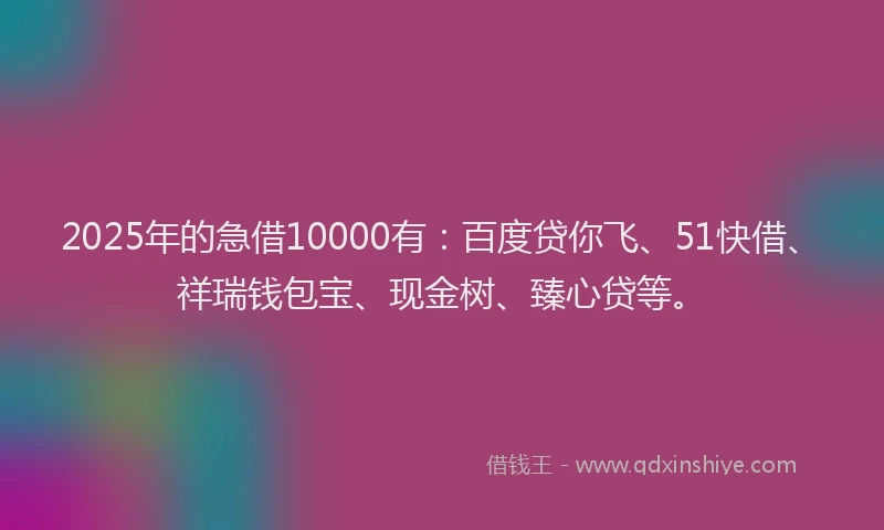 2025年的急借10000有：百度贷你飞、51快借、祥瑞钱包宝、现金树、臻心贷等。
