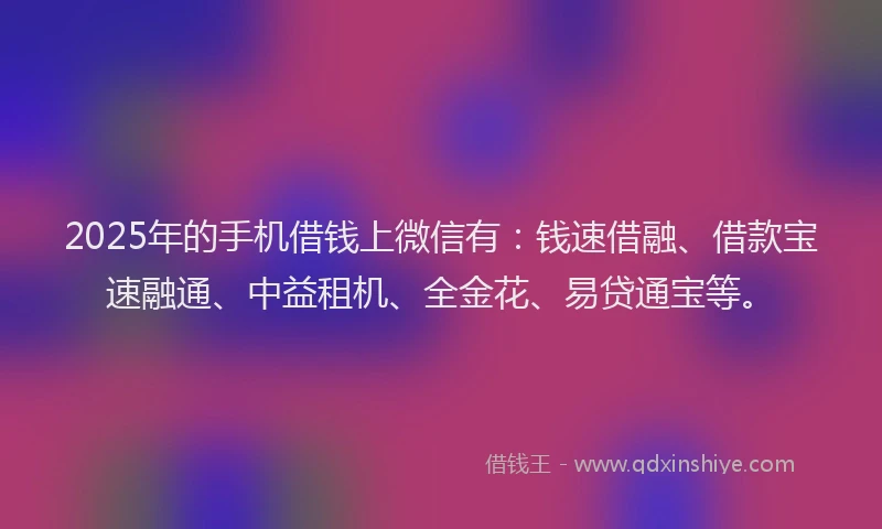 2025年的手机借钱上微信有：钱速借融、借款宝速融通、中益租机、全金花、易贷通宝等。